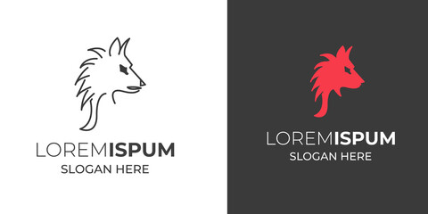 The fox creative line art modern shape logo design with black and white vector .silhouette logo template vector illustration vintage minimal retro icon mono line