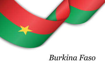 Waving ribbon or banner with flag of Burkina Faso.