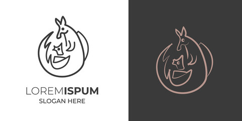 Kangaroo silhouette for logo design in color and black-and-white. Vector illustration.kangaroo vintage logo ,retro logo ,minimal design black vector ,line art business logo with baby kangaroo 8 3