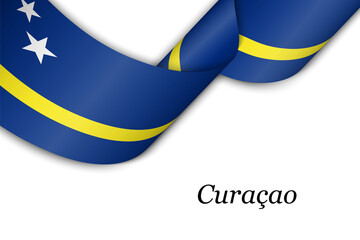 Waving ribbon or banner with flag of Curacao