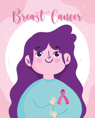 breast cancer awareness month cartoon woman portrait with ribbon in shirt