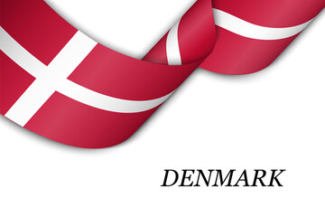 Waving ribbon or banner with flag of Denmark