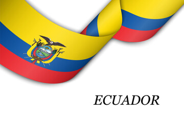 Waving ribbon or banner with flag of Ecuador