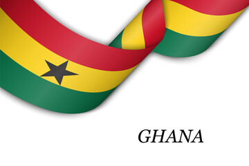 Waving ribbon or banner with flag of Ghana. - obrazy, fototapety, plakaty