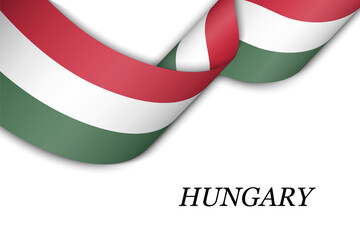 Waving ribbon or banner with flag of Hungary