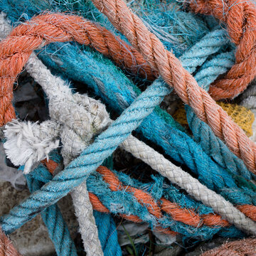 Colorful old frayed boat ropes