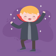 happy halloween, costume character boy dracula with cape, trick or treat, party celebration
