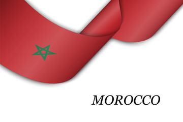 Waving ribbon or banner with flag of Morocco.