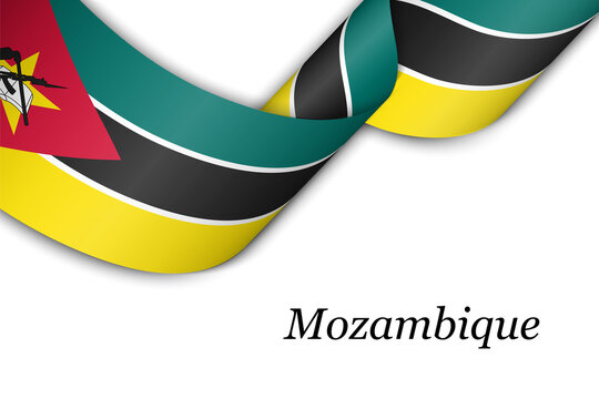 Waving ribbon or banner with flag of Mozambique.