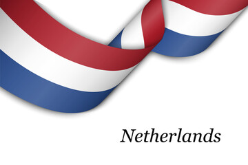 Waving ribbon or banner with flag of Netherlands