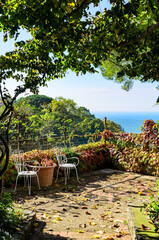 A charming seating area with views of the Mediterranean Sea and the Amalfi Coast.
