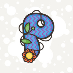 Doodle ornate letter emblem with flower. Logo for beauty studio, children books, kid and game design