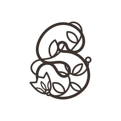 Doodle ornate letter emblem with flower. Logo for beauty studio, children books, kid and game design