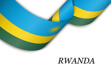 Waving ribbon or banner with flag of Rwanda.