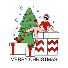 Vector Christmas illustration. The concept of a holiday, gifts, fun. Isolated background.