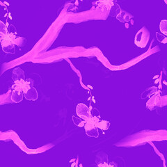 Fototapeta premium Blossom Watercolor. Bright Pink Sakura Tree. 