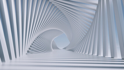 3d rendering, abstract futuristic background. White spiral tunnel.