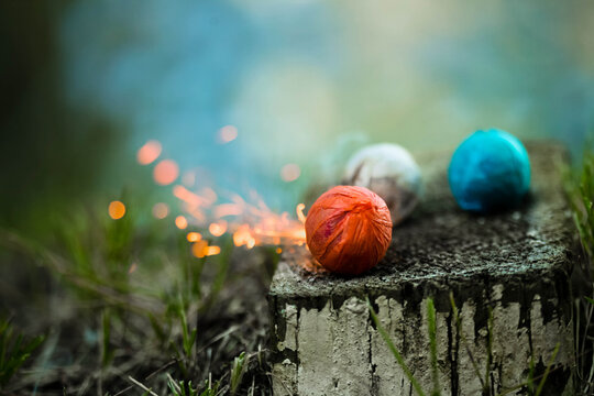Colorful smoke bombs and sparks