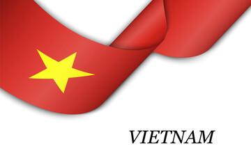 Waving ribbon or banner with flag of Vietnam