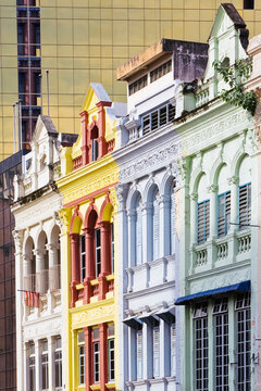 Asia, Malaysia, Selangor State, Kuala Lumpur, colourful buildings in the central Colonial district of KL near Merdeka Square