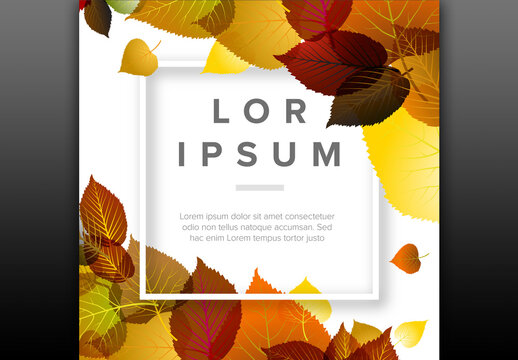 Autumn Leaves Background Digital Flyer Layout with Square Frame