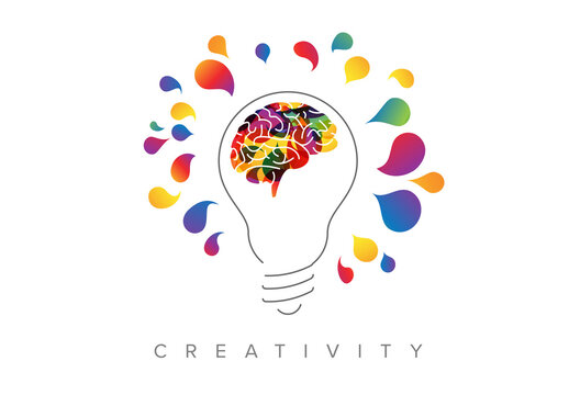 Thinking Concept Illustration with Light Bulb Silhouette and Colorful Brain