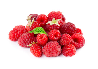 Raspberry on white background. Fresh sweet fruit closeup