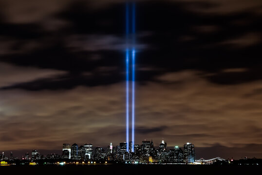 9 11 Tribute In Lights Next To World Trade Center