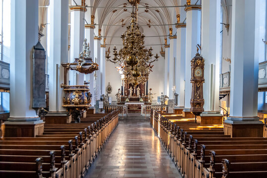 Central nave of the Trinitatis Church (Trinitatis Kirke), part of the 17th century Round Tower (Rundet&aring;rn) astronomical observatory tower.