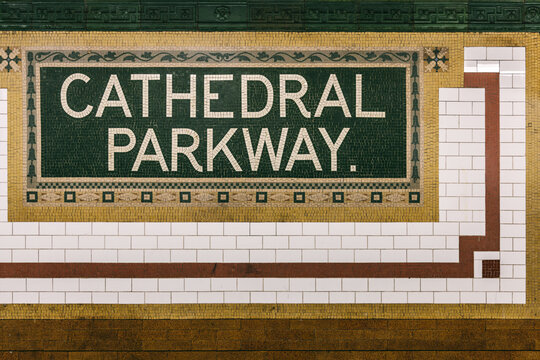 Classic Mosaic Sign in Cathedral Parkway Train Station, Harlem