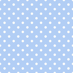 Seamless pattern white small polka dots on pastel blue background. Elegant print for fabric textile gift paper scrapbook wallpaper kids clothes nursery decor