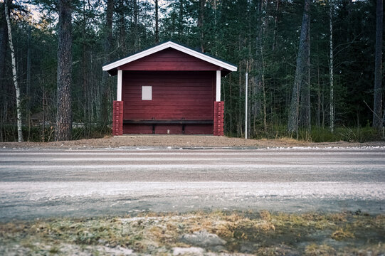 Bus shelter on the road, Sweden