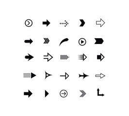 Set of black arrows. Collection of different styles. Vector illustration.