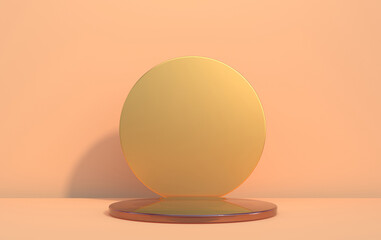 3d glass disc for displaying goods in beige tones