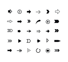 Set of black arrows. Collection of different styles. Vector illustration.