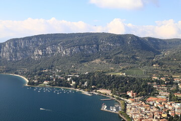 Fototapeta na wymiar Garda View. An aerial view from Rocca across the town of Garda. Garda is a town on the edge of Lake Garda in North East Italy and Rocca is a large hill overlooking the town.