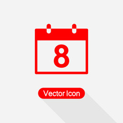 8 Red Calendar Icon Vector Illustration Eps10