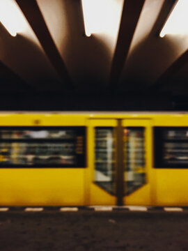 Yellow Subway Train Blurred