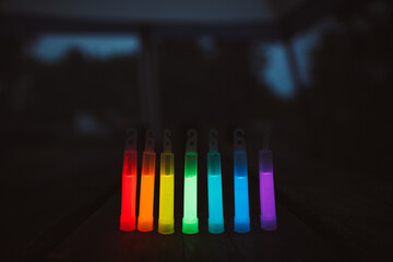A rainbow of glow sticks