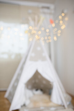 Blurred background of a kids indoor tent