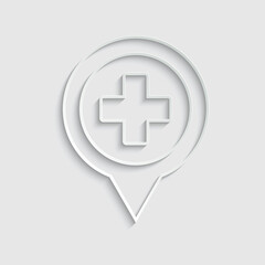 paper Hospital pin icon, hospital map point 