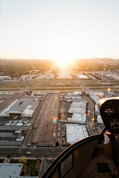 Small airport at sunset from above