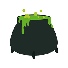 happy halloween, cauldron spell potion trick or treat celebration flat icon style