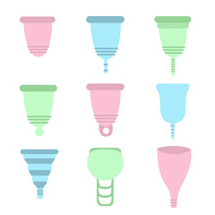 Set of different menstrual cups. Zero waste periods. Ecological plastic-free lifestyle. Vector illustration