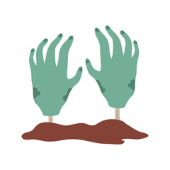happy halloween, zombie hands trick or treat party celebration flat icon style