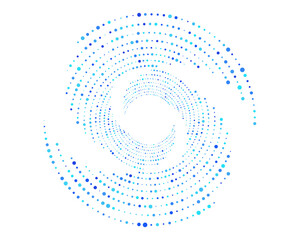 Dotted circle vector element. Dots ripple halftone background. Spiral or twist radial element. Abstract half circle with random size dots. Dotwork radial design background. Vector © blankstock