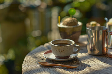 Coffee drip.Coffee grinder with hand. 