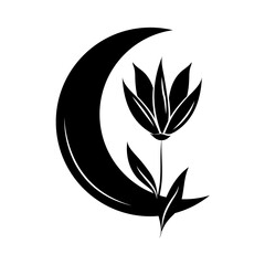minimalist tattoo half moon flower silhouette art herb and leaves