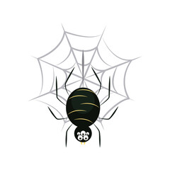 happy halloween, spider in cobweb trick or treat celebration flat icon style