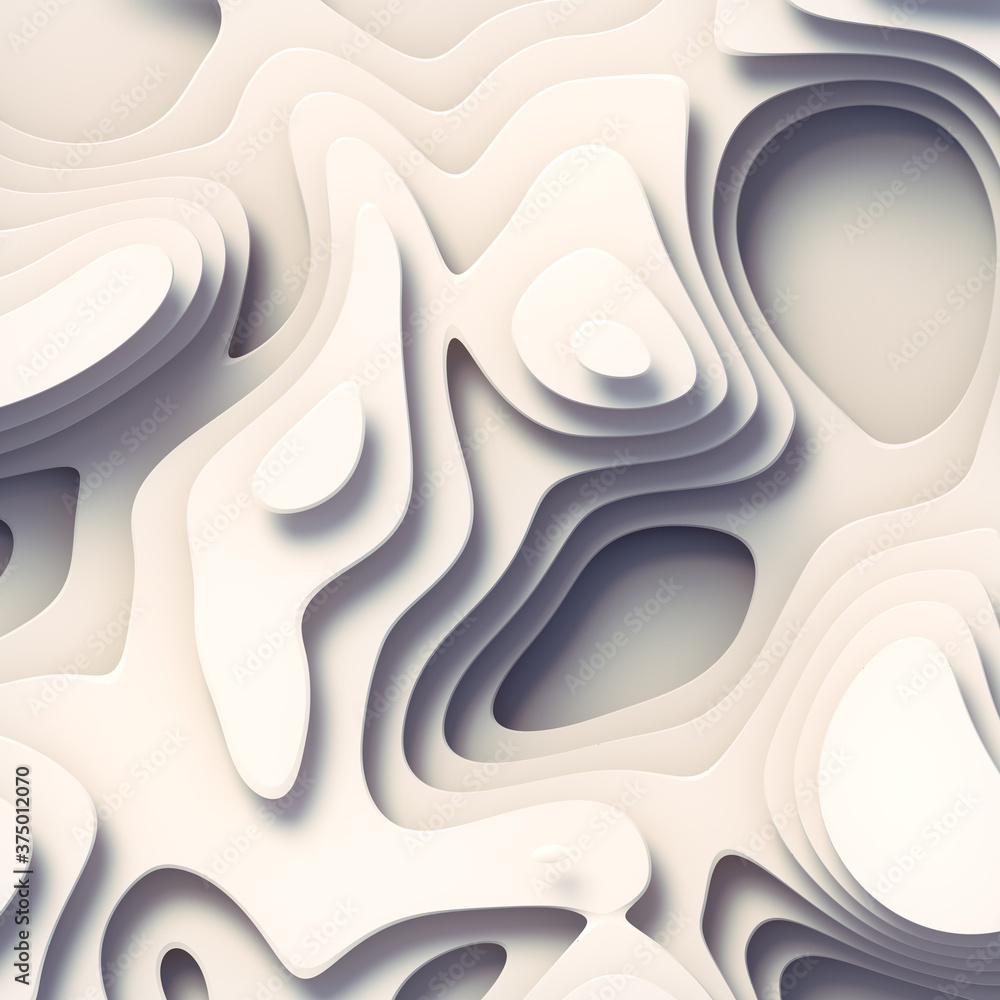 Poster 3d rendering wave bends white surface. Topography map concept decorative element